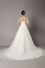 Wedding Dresses Ivory Strapless Lace Beaded Chapel Train Bridal Gowns-Dbrbridal