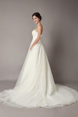 Wedding Dresses Ivory Strapless Lace Beaded Chapel Train Bridal Gowns-Dbrbridal