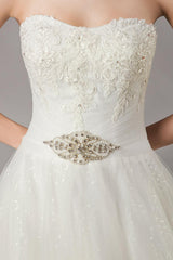 Wedding Dresses Ivory Strapless Lace Beaded Chapel Train Bridal Gowns-Dbrbridal