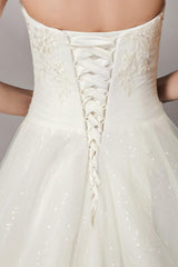 Wedding Dresses Ivory Strapless Lace Beaded Chapel Train Bridal Gowns-Dbrbridal