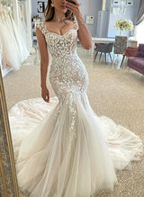 Wedding Dresses Mermaid Fitted Elegant Sweetheart Sleeveless Lace Tulle-Dbrbridal