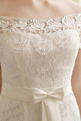 Wedding Dresses Mermaid Ivory Lace Off The Shoulder Bridal Gown Chains Beaded Ribbon Bow Sash Slim Fit Bridal Dress With Train-Dbrbridal