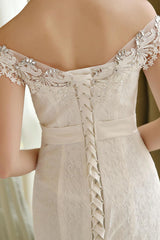 Wedding Dresses Mermaid Ivory Lace Off The Shoulder Bridal Gown Chains Beaded Ribbon Bow Sash Slim Fit Bridal Dress With Train-Dbrbridal
