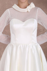 Wedding Dresses Short 1950s Retro Bridal Dress Long Sleeve Sweetheart Neckline Satin Ivory Rockabilly Wedding Dress Exclusive-Dbrbridal