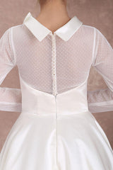 Wedding Dresses Short 1950s Retro Bridal Dress Long Sleeve Sweetheart Neckline Satin Ivory Rockabilly Wedding Dress Exclusive-Dbrbridal