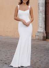 Wedding Dresses Simple Open Back Mermaid Fitted Style in Elastic Satin-Dbrbridal