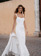 Wedding Dresses Simple Open Back Mermaid Fitted Style in Elastic Satin-Dbrbridal