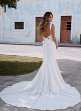 Wedding Dresses Simple Open Back Mermaid Fitted Style in Elastic Satin-Dbrbridal