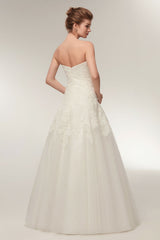 Wedding Dresses Strapless Lace Maxi Bridal Dress Sweetheart Neckline Long Ivory Wedding Gowns-Dbrbridal