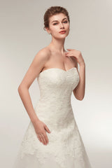 Wedding Dresses Strapless Lace Maxi Bridal Dress Sweetheart Neckline Long Ivory Wedding Gowns-Dbrbridal