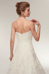 Wedding Dresses Strapless Lace Maxi Bridal Dress Sweetheart Neckline Long Ivory Wedding Gowns-Dbrbridal