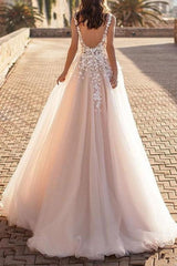 Wedding Dresses Tulle Deep V-Neck A-line Sleeveless Multilayer Tulle Lace Applique Elegant Bridal Gowns With Train-Dbrbridal