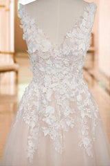Wedding Dresses Tulle Deep V-Neck A-line Sleeveless Multilayer Tulle Lace Applique Elegant Bridal Gowns With Train-Dbrbridal