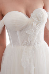 Wedding Dresses Tulle Ivory Off The Shoulder Sweetheart Beach Bridal Dress With Train-Dbrbridal