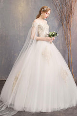 Wedding Dresses Tulle Off The Shoulder Short Sleeve Lace Applique Princess Bridal Gown-Dbrbridal