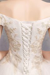 Wedding Dresses Tulle Off The Shoulder Short Sleeve Lace Applique Princess Bridal Gown-Dbrbridal