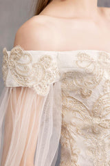 Wedding Dresses Tulle Off The Shoulder Short Sleeve Lace Applique Princess Bridal Gown-Dbrbridal