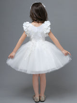 White A-Line Zipper V-Neck Sleeveless Tulle Flowers Kids Party Dresses-Dbrbridal