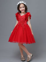 White A-Line Zipper V-Neck Sleeveless Tulle Flowers Kids Party Dresses-Dbrbridal