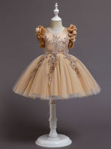 White A-Line Zipper V-Neck Sleeveless Tulle Flowers Kids Party Dresses-Dbrbridal