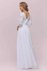 White Casual Wedding Dress Lace Jewel Neck Lace Chiffon Half Sleeves A-Line Bridal Gowns-Dbrbridal
