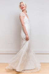 White Casual Wedding Dress Satin Fabric Chic V-Neck Short Sleeves Sexy Backless A-Line Long Bridal Gowns-Dbrbridal