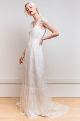 White Casual Wedding Dress Satin Fabric Chic V-Neck Short Sleeves Sexy Backless A-Line Long Bridal Gowns-Dbrbridal