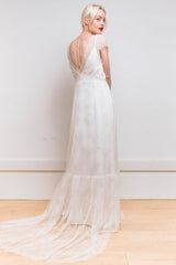 White Casual Wedding Dress Satin Fabric Chic V-Neck Short Sleeves Sexy Backless A-Line Long Bridal Gowns-Dbrbridal