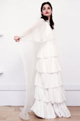 White Casual Wedding Dress Satin Fabric Chic V-Neck Sleeveless Ruffles A-Line Long Chiffon Bridal Gowns-Dbrbridal