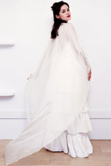 White Casual Wedding Dress Satin Fabric Chic V-Neck Sleeveless Ruffles A-Line Long Chiffon Bridal Gowns-Dbrbridal