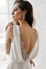White Casual Wedding Dress With Train Chic V-Neck Sleeveless Sexy Backless Lace A-Line Chiffon Bridal Gowns-Dbrbridal