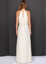 White Chiffon Pleated Halter Women Long Maxi Bridesmaid Dresses-Dbrbridal