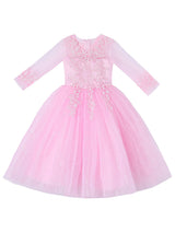 White Jewel Neck 3/4 Length Sleeves Tulle Polyester Cotton Flowers Formal Kids Pageant flower girl dresses-Dbrbridal