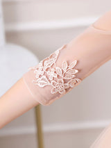 White Jewel Neck 3/4 Length Sleeves Tulle Polyester Cotton Flowers Formal Kids Pageant flower girl dresses-Dbrbridal