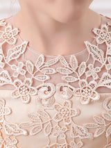 White Jewel Neck 3/4 Length Sleeves Tulle Polyester Cotton Flowers Formal Kids Pageant flower girl dresses-Dbrbridal