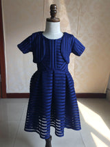 White Jewel Neck Cotton Blend Short Sleeves Tea-Length A-Line Pleated Kids Social Party Dresses-Dbrbridal