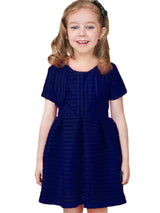 White Jewel Neck Cotton Blend Short Sleeves Tea-Length A-Line Pleated Kids Social Party Dresses-Dbrbridal