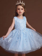 White Jewel Neck Cotton Sleeveless Short A-Line Embroidered flower girl dresses-Dbrbridal