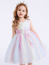 White Jewel Neck Cotton Sleeveless Short A-Line Embroidered flower girl dresses-Dbrbridal