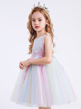 White Jewel Neck Cotton Sleeveless Short A-Line Embroidered flower girl dresses-Dbrbridal