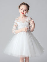 White Jewel Neck Cut Out Formal Kids Pageant flower girl dresses-Dbrbridal