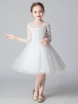 White Jewel Neck Cut Out Formal Kids Pageant flower girl dresses-Dbrbridal