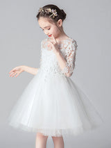 White Jewel Neck Cut Out Formal Kids Pageant flower girl dresses-Dbrbridal