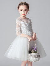 White Jewel Neck Cut Out Formal Kids Pageant flower girl dresses-Dbrbridal