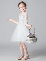 White Jewel Neck Cut Out Formal Kids Pageant flower girl dresses-Dbrbridal