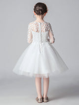 White Jewel Neck Cut Out Formal Kids Pageant flower girl dresses-Dbrbridal