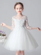 White Jewel Neck Cut Out Formal Kids Pageant flower girl dresses-Dbrbridal