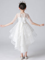 White Jewel Neck Half Sleeves Bows Kids Social Party Dresses-Dbrbridal