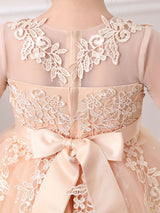 White Jewel Neck Lace Half Sleeves Silhouette Bows Short Princess Dress Kids Social Party Dresses-Dbrbridal