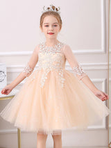 White Jewel Neck Lace Half Sleeves Silhouette Bows Short Princess Dress Kids Social Party Dresses-Dbrbridal
